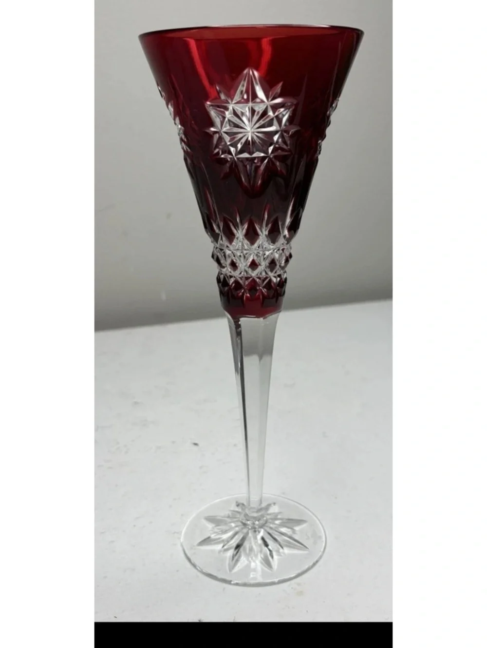 Waterford Snow Crystal Red Fluted Champagne Glass